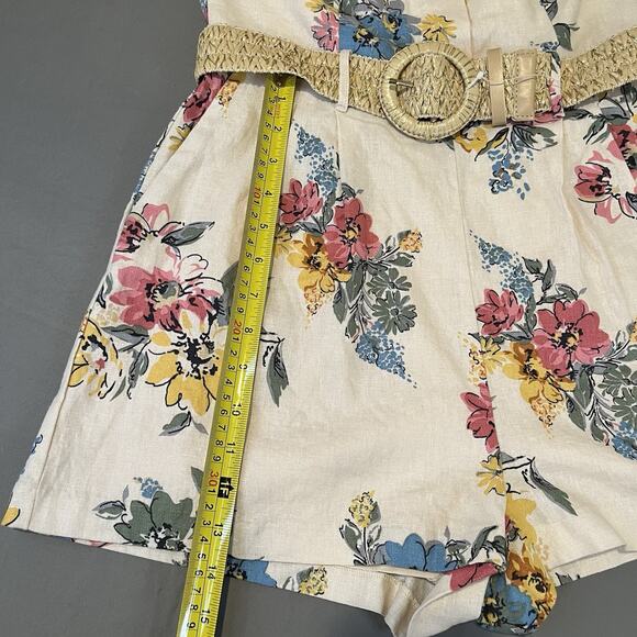 House of Harlow 1960 Size 2 Ivory Floral Linen Blend Halter Romper Woven Belt - Picture 9 of 12